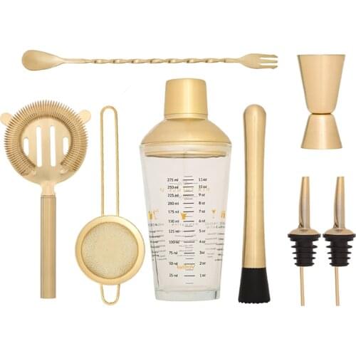 QUEENBAR 500ml Gold Plated Glass Shaker Mixer Wine Martini Cocktail Boston Shaker For Bartender Drink Party Bar Tools Set
