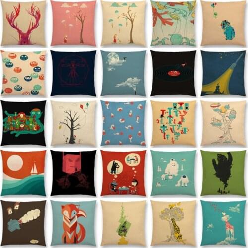 Cartoons Colorful Fun Cartoon Magical Imagination Animals Monsters Trees Kids ELK Cushion Cover Sofa Throw Pillow Case 45x45cm