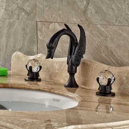 Luxury Oil Rubbed Bronze Swan Faucet Crystal Glass Handles Widespread Mixer Tap
