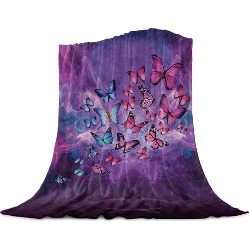 Abstract Purple Butterfly Family Decoration Woolen Blanket Adult Children Bed Sofa Exquisite Soft Flannel Travel Blanket
