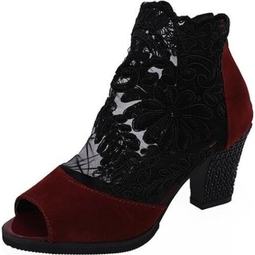 Summer Mesh Peep Toe Sandals Sexy Heels Single Shoes Women In Europe America Spring Summer Pumps Gauze Mujer Platform Size 35-43