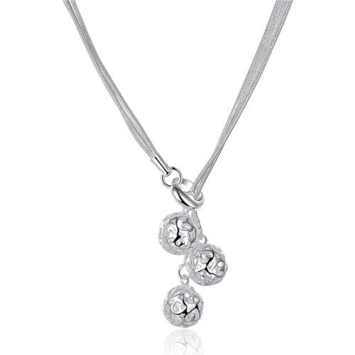 BABYLON 925 Silver Hollow Elegant Bead Ball Beaded Necklace For Women Men Engagement Wedding Fashion Jewelry Gift