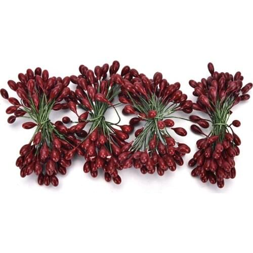 50pcs Christmas simulation berry DIY with wire berry fuchsia berries woven wreath bracelet accessory