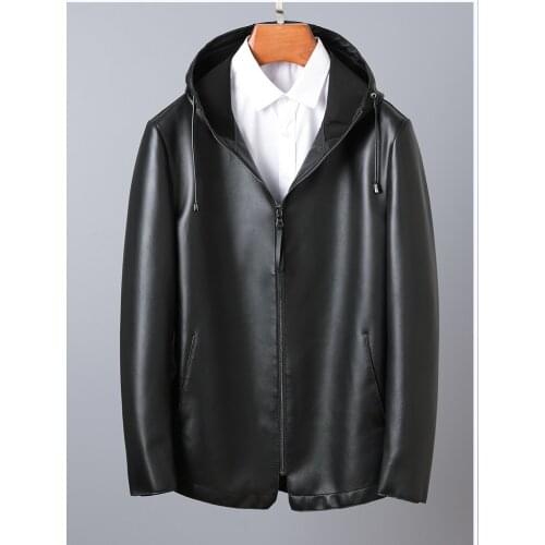 Spring and Autumn Genuine Leather Clothes Mens Hooded Trendy Slim High-End Jacket Coat