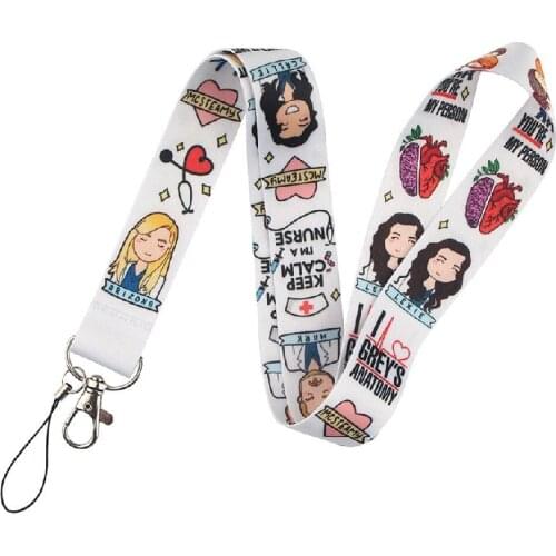 Funny Grey Doctor Nurse TV Show Lanyards Keychain Cartoon Print Ribbon Hang Rope Key Chain Badge Holder Mobile Phone Neck Straps