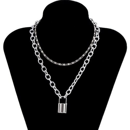 Lock Necklace for Women Men Punk Cuban Link Chain Padlock Pendant Choker Necklace Statement Gothic Collier Femme Fashion Jewerly