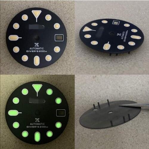 NH35A movement single calendar modified dial green luminous diameter 28.5mm SKX007 modified dial