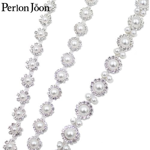 1 yard pearl rhinestone trim silver metal crystal surround pearl webbing decoration womens shoes clothes accessories ML062