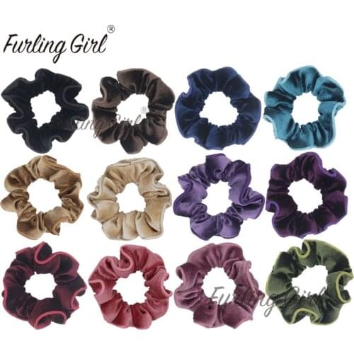 Furling Girl 1PC Velvet Hair Scrunchies with Soild Trim for Women Dance Bun Maker Elastic Hair Bands Styling Ponytail Holder