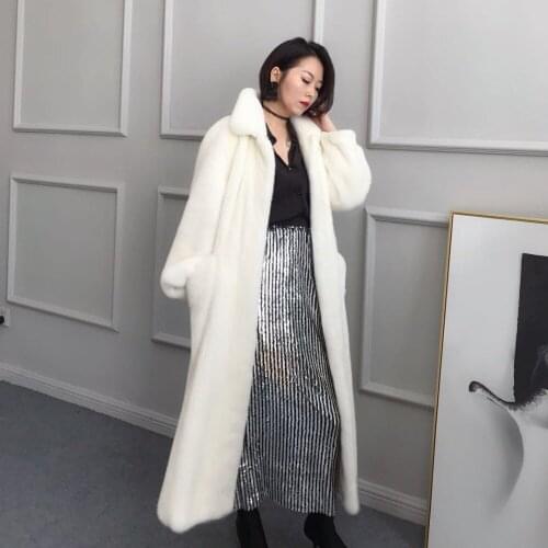 Women real mink fur long coat female overcoat 2019 autumn and winter new series outerwear