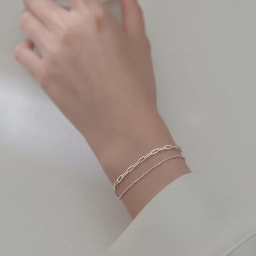 100% real. 925 Sterling silver Fine Jewelry Multilayer Double Rows O Oval & Beads Chain Bracelet C-S4651