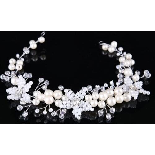 2017 Alloy Simulated Pearl Bride Headband for Women Handmade Trendy Rhinestones Pearl Jewelry Bride Wedding Hair Accessories