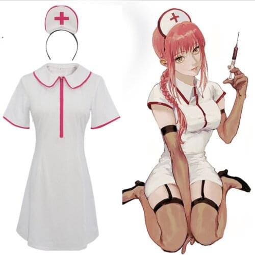 2021 Anime Chainsaw Man Makima Demon Hunter Cosplay Costume Women Sexy Dress Halloween Nurse Uniform Set Stockings Headwear