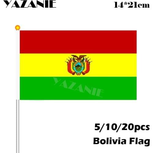 YAZANIE 14*21cm 5/10/20pcs Small Bolivia Hand Waving Flags with Plastic Poles World Countries Flag for Party Events Sports Fans