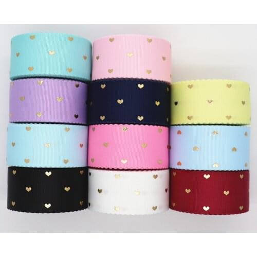 50 Yards Gold Heart-Shaped Printed Grosgrain Ribbon 30MM Lace Ribbon For Hair Bows DIY Crafts Handmade Accessories M19072501