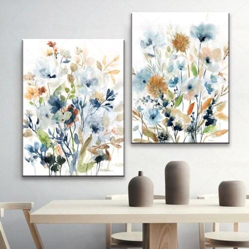 Watercolor Mix Flowers Leaves Botanical Canvas Painting Wall Art Pictures Posters and Prints Living Room Kitchen Home Decoration