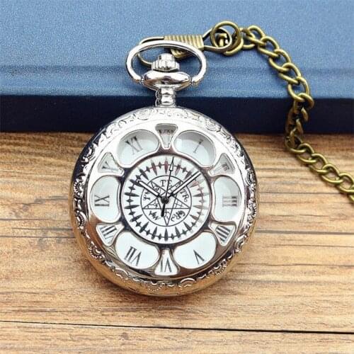 Antique Hollow Pocket Watch Kuroshitsuji Black Magic Pattern Design Casual Pendant Quartz Men Women Necklace Gift montre gousset