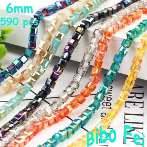 Free shipping multi color 6mm 590PCS Glass Czech crystal beads,Square crystal beads, bracelet necklace Jewelry Making