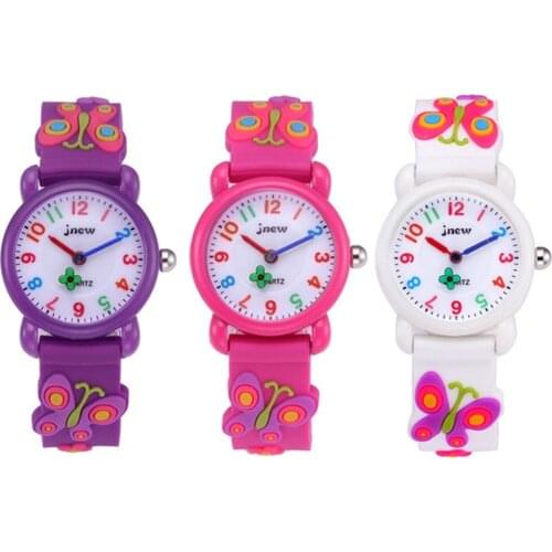 Childrens Cartoon Watch Waterproof 3D Jelly Silicone Strap Quartz Watch Primary School Girl Boy Child Watch Butterfly Modeling