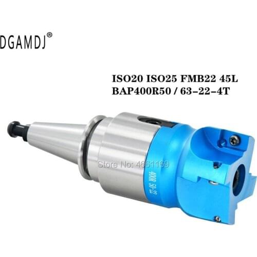 1 Set ISO20 ISO25 FMB22 45L Milling Tool Holder + BAP400R50 / 63-22-4T Right Angle Cutter Head for CNC Milling