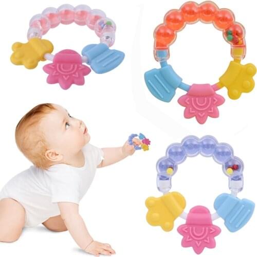 Baby Rattle Teether Toddler Infant Silicone Teethers Toy Newborn Colorful Teeth Biting Bell Handbell Cartoon Toys for Kids Gifts