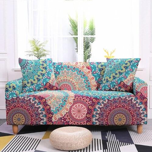 Bohemian Elastic Sofa Cover Spandex Polyester Corner Sofa Couch Slipcover Sofa Protector Mandala Sofa Cover 1/2/3/4 Seaters