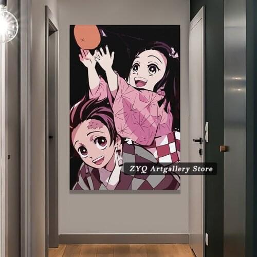 Kamado Tanjirou Carry Kamado Nezuko Anime Demon Slayer Canvas Art Poster and Wall Art Picture Print Modern Family Bedroom Decor