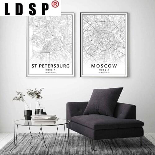 LDSP Canvas Paintings Modern Moscow St Petersburg City Map Russia Wall Art Pictures Posters Prints Living Room Home Decor