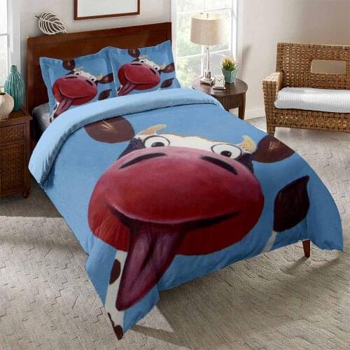 3D Printed Kawaii Cows Bedding Set Cartoon Funny Animal Duvet Cover for Kids Bed Set Children Bedclothes Single Size Bed Linens