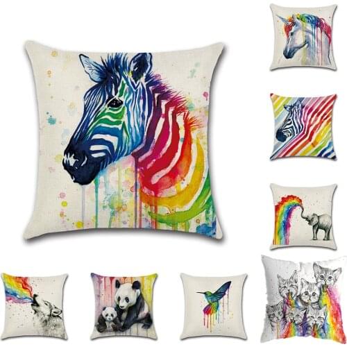 Cartoon Rainbow Animals Pillow Covers Cats Nursery Decor Zebra Elephant Panda Cushion Cover Pillow Covers Kids Room Decoration