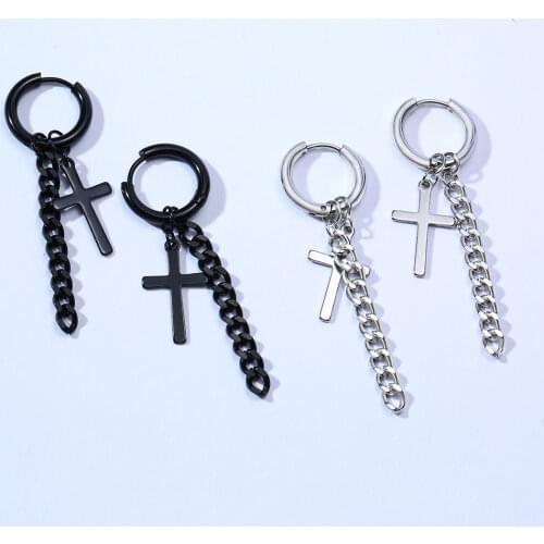 Unique Silver Color Stainless Steel Male Men Cross Hoop Earrings Fashion Jewelry Boyfriend Gift New Arrival