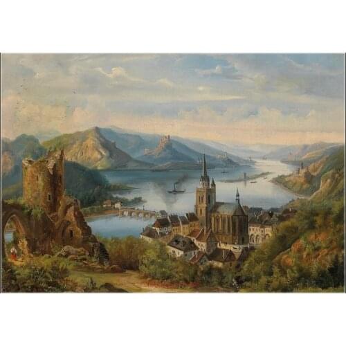 Full Embroidery Counted Cross Stitch Kits Needlework - Crafts 14 ct Aida DIY Arts Handmade Decor- Waterfront Church