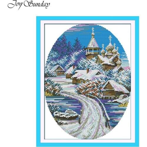 Snowscape Joy Sunday Cross Stitch Printed Cross Stitch Kits DMC 11 14CT Landscape Painting Cross Stitch Needle Crafts Embroidery