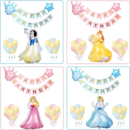 Cartoon Princess Balloon Disney Aluminum Film Balloon Set Cinderella White Snow Bell Sleeping Beauty Girl Birthday Party Decor