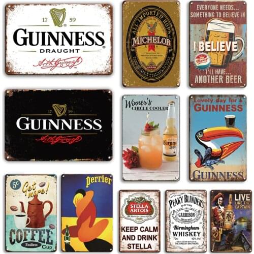 Beer Stickers Tin Sign Vintage Whiskey Poster Metal Plate Decor Plaque Retro Tiki Bar Pub Decoration Chic Room Wall Painting