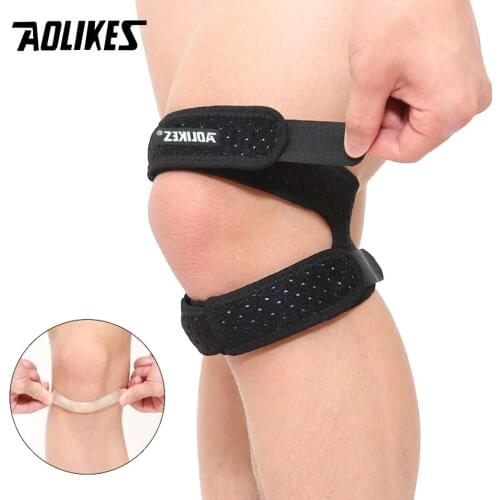 AOLIKES 1PCS Sports Kneepad Double Patellar Knee Patella Tendon Support Strap Brace Pad Protector Open Knee Wrap Strap Band