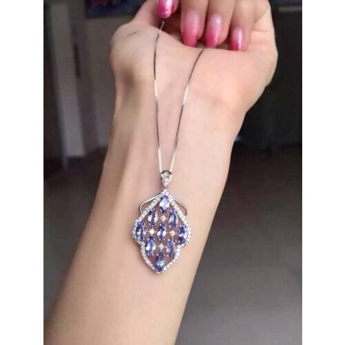 Natural tanzanite pendant S925 silver Natural Multicolor gemstone Pendant Necklace trendy Luxury leaves women jewelry