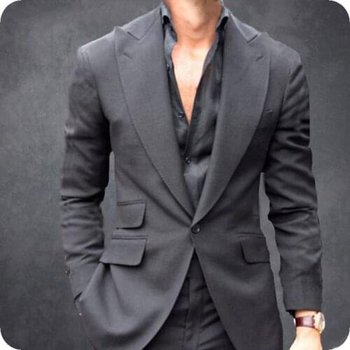 Latest Coat Pants Designs Men Suits 2020 Grey Groom Tuxedo Wide Peaked Lapel 2Piece Slim Terno Masculino Classic Costume Homme