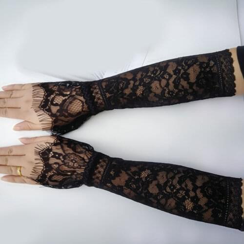 Black White Hollow Sleeves Women Lace Gloves Sun Protection Fingerless Lace Crochet Wrist Mittens Elegant Female Fake Gloves