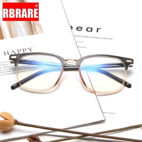 RBRARE 2021 New Retro Square Glasses Frame for Men Large Anti-blue Light Flat Mirror Reading Glasses Gafas De Trabajo Hombre