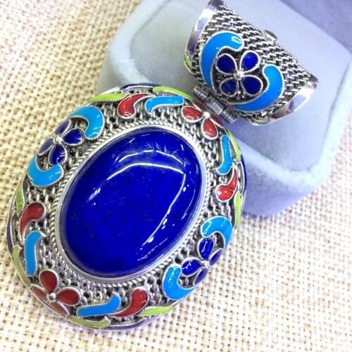 S925 silver inlaid pure natural lapis lazuli stone filigree Cloisonne pendant ornaments