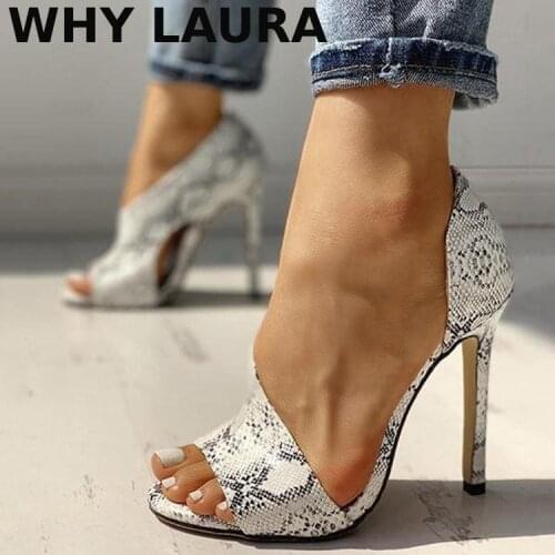 Fashionable high heels sandals Sexy open toe fish mouth shoes women spring summer snakeskin sandals lazy fashion sandals