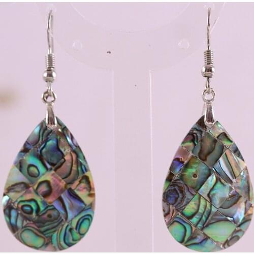 Natural Water Drop Bead Blue Abalone Shell Dangle Earrings 1Pair U124