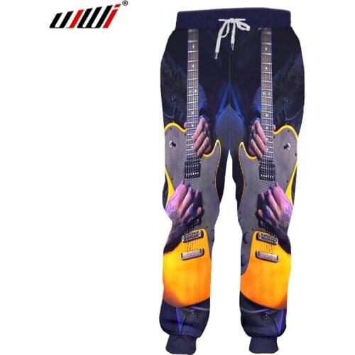 UJWI Unisex Hiphop Elastic Waist Haren Pants Fall Winter Full Length Pants 3d Print Rock Guitar Sweatpants Black Big Size 5XL