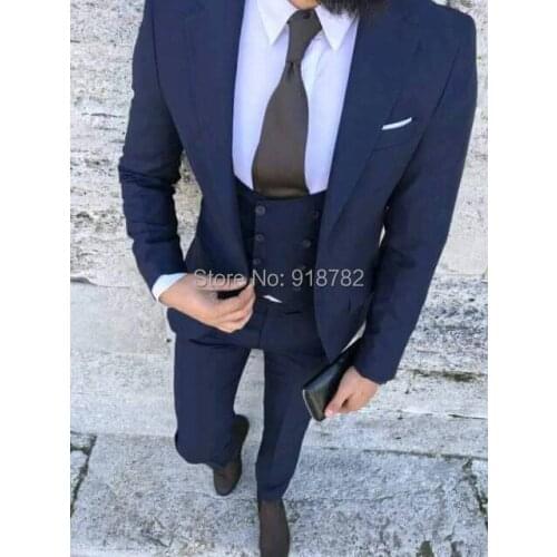 Terno Masculino Slim Fit 2018 Fashion Formal Men Suits With Pants Double Breasted Vest Costume Homme Navy Blue Tuxedo Suit Men