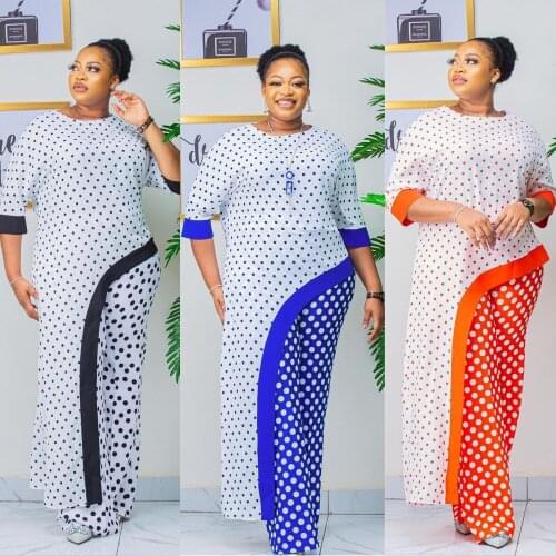 Tilapia 2021 Fashion OL Style African Dot Suit Irregular Top Long Pants Outfit Summer Elastic Elegant Office Clothes for Lady