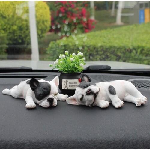 Car Ornaments Sleeping Position French Bulldog Car Decoration Cute Simulation Dog cModel Car Interior Accessories Coche