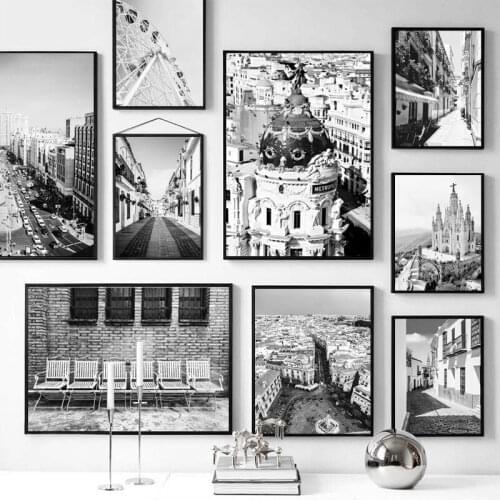 Street Scenery Madrid, Spain Mural Posters Murals on Canvas and Living Room Home Decor Painting Posters and Prints