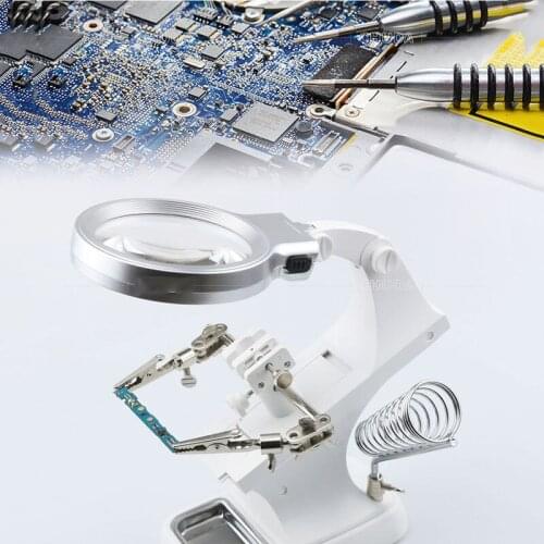 3X 4.5X Welding Magnifying Glass LED Loupe Magnifier Alligator Clip Holder Clamp Helping Hand Soldering Iron Repair Tool