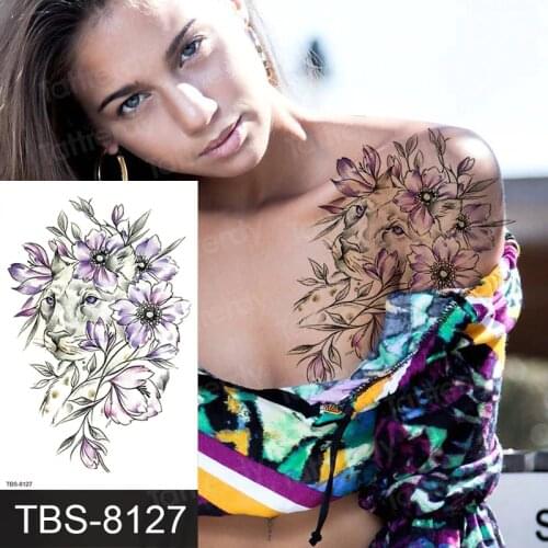 Purple Watercolor Rose Flower Waterproof Tattoo Stickers Women Body Breast Art Temporary Tatto Girl Waist Stretch Flowers Tatoo